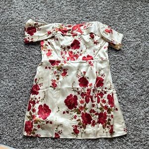 Reformation Silk Rose Off the Shoulder Dress